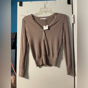 Zara Ribbed Button Up Sweater-Top